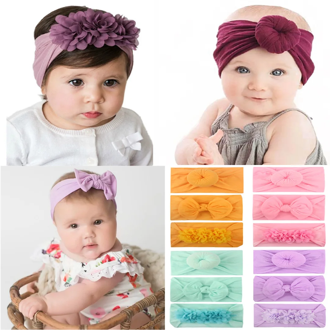 

3Pcs Baby Girl Elastic Flower Headband Rubber Children Baby Nice Hair Rubber Headwear Skinny Stretchy Bowknot Flower Hair Band