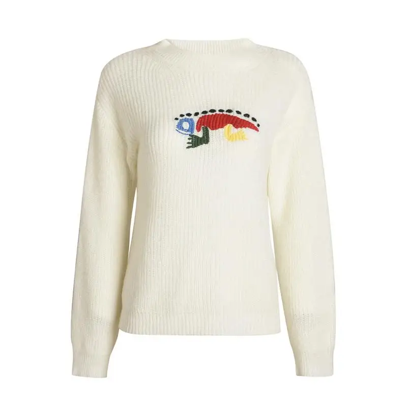 

Fashion Halloween Round Neck Pullover Embroidery Long-Sleeved White Cute Sweater Loose Lazy Sweater Outer Wear Women Clothes