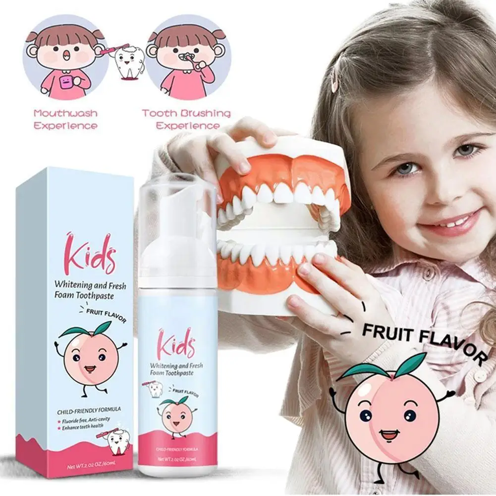 

Kids Toothpaste Peach Flavor Teeth Stains Removal Foam Toothpaste Whitening Mousse Reduce Bad Breath For Kids Children M4b7