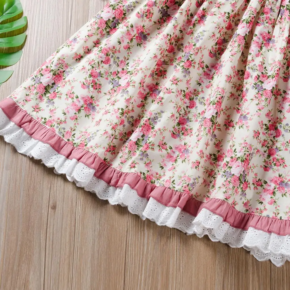 

Elegant European Clothing Girl Flower Floral Princess Dress For Girls Baby Long Sleeve Pink Children Kids Clothes robe fille