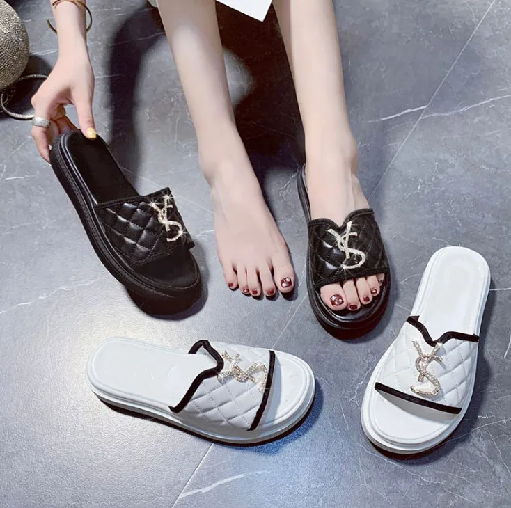 

2021 famous brand women's sandals black white letter logo sandals non-slip wear beach shoes casual shoes ladies high heels