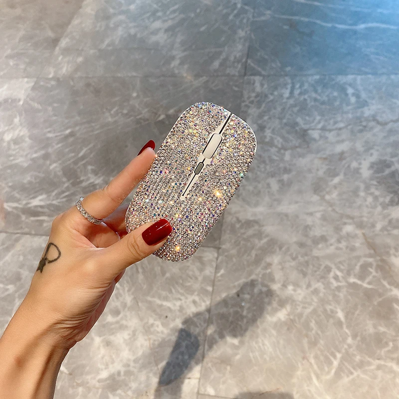 sparkling computer mouse wireless diamond laptop computer accessories pink mouse wireless gaming mouse kawaii gifts for women free global shipping