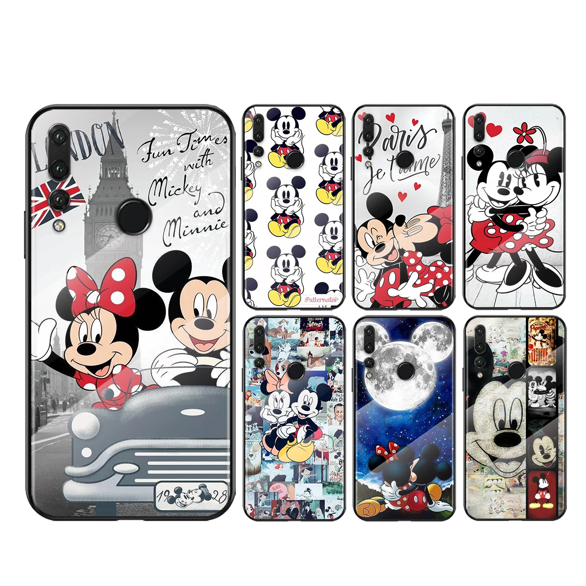 

Tempered Glass Cover Luxury Mickey Minnie Travel For Huawei Honor 30 9X 20 10 8X Lite Pro Plus Shockprook Phone Case