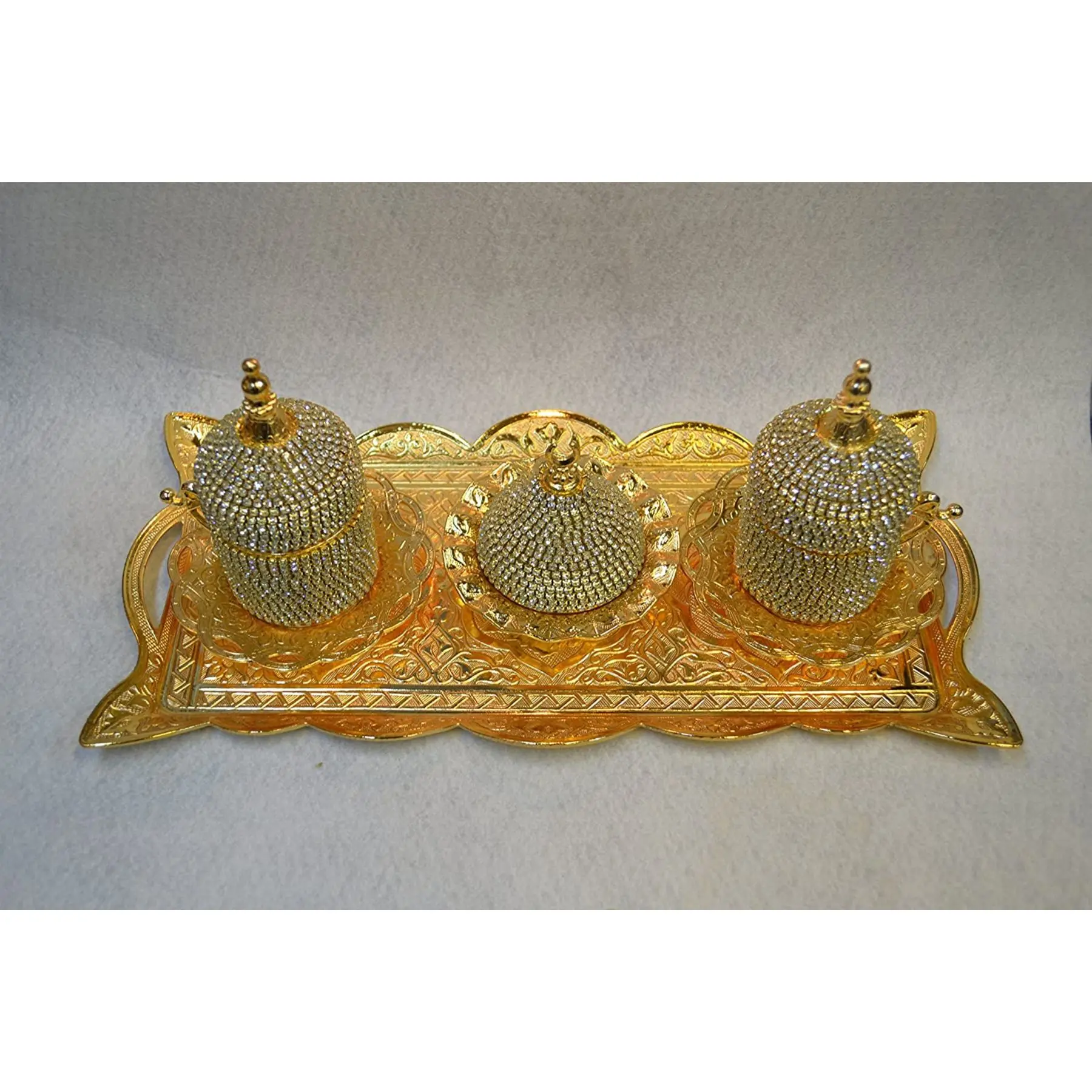 

Handmade authentic Design Turkish Greek Arabic Coffee Espresso Set for 2 Service, Cups Saucers Lids Tray Delight Candy Dish GIFT