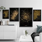 Постер Амстердам, Токио, Барселона, современный город мира, Золотая карта, походные картины, печать на холсте, искусство, настенные картины для гостиной, дома