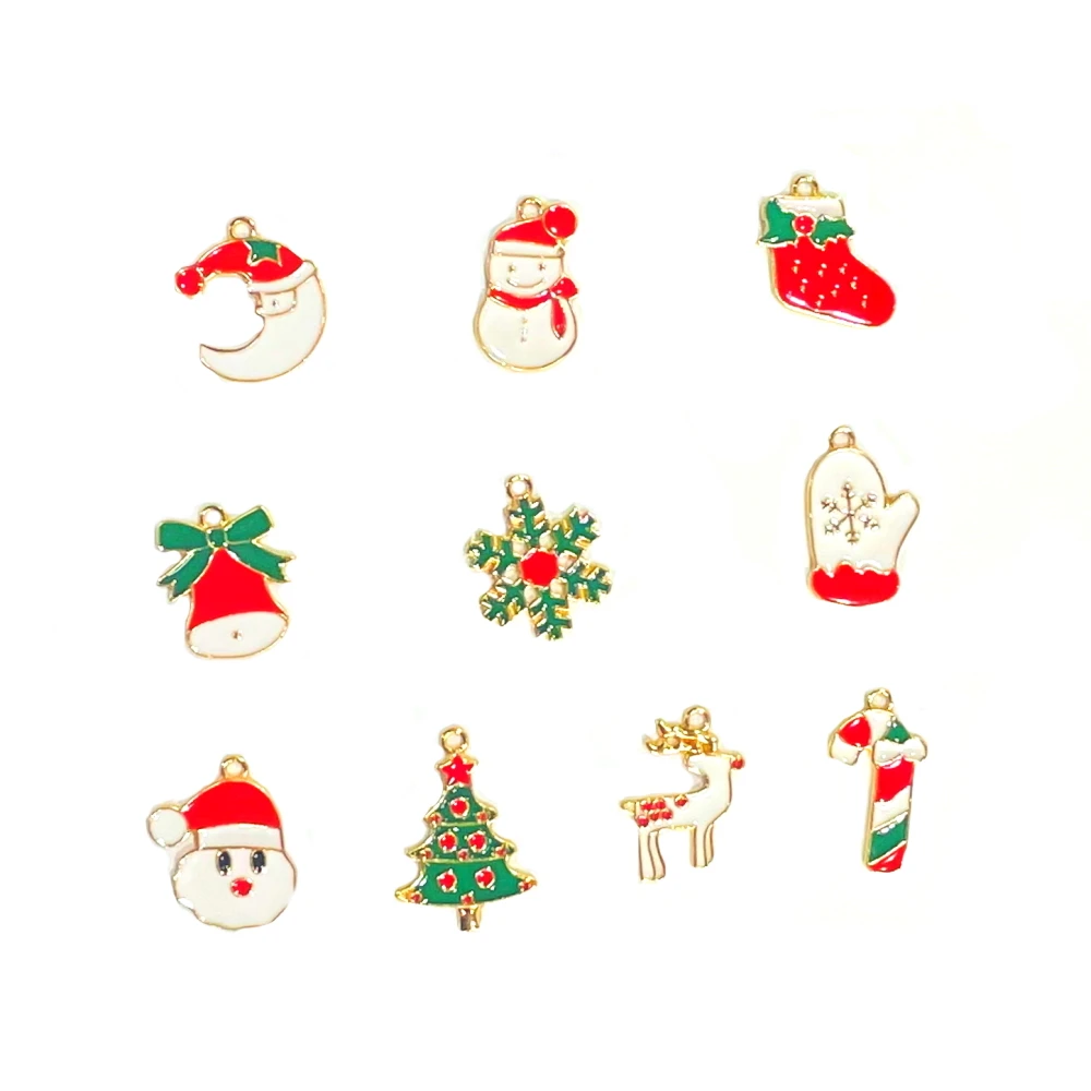 

10pieces Alloy Christmas Charms For Jewelry Necklace Bracelet Earrings Making Reindeer Trees Bells Candies Snowman Decoration