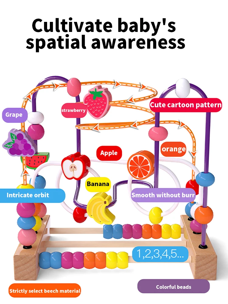 Juguete educativo Montessori para beb&eacute;s, juego de rompecabezas con c&iacute;rculos de madera, cuentas, laberinto de alambre, monta&ntilde;a rusa, &aacute;baco, 3 +, juguete educativo para ni&ntilde;os-2