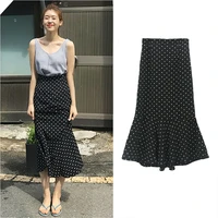 2021 autumn skirt long fishtail skirt women black polka dot korean design high waist black skirt elegant office ladies skirt