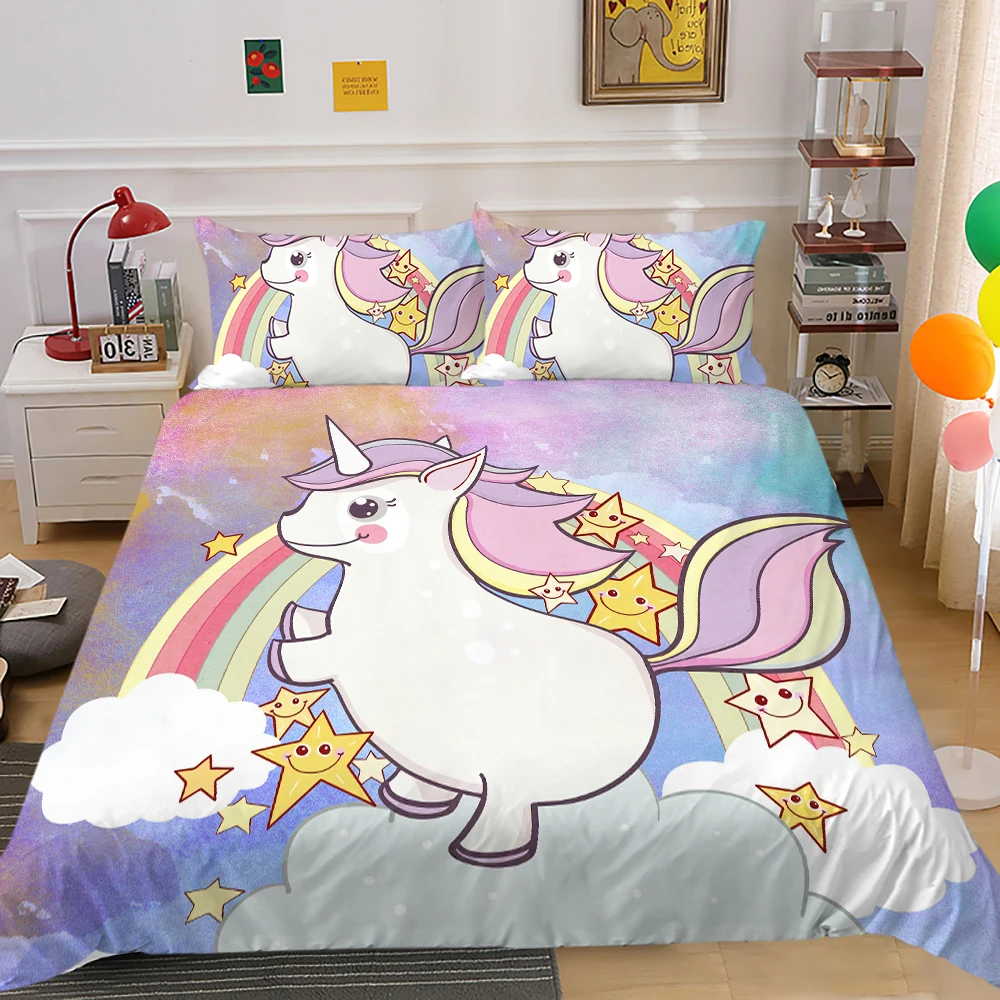 

Kids Cartoon Bedding Set for Children Baby Duvet Cover Set Pillowcase Lovely Unicorn Home Textile