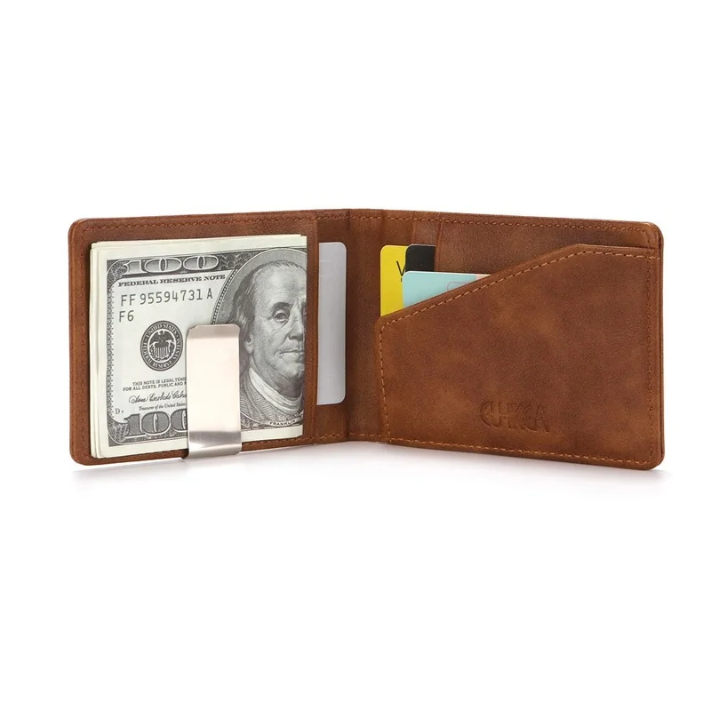 

Men's PU Leather Wallet Metal Money Clip Minimalist Cash Slim Credit Card Holder