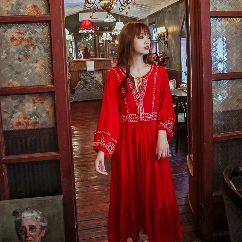 Платье красное женское с принтом в виде тайского побережья|Женские платья| |