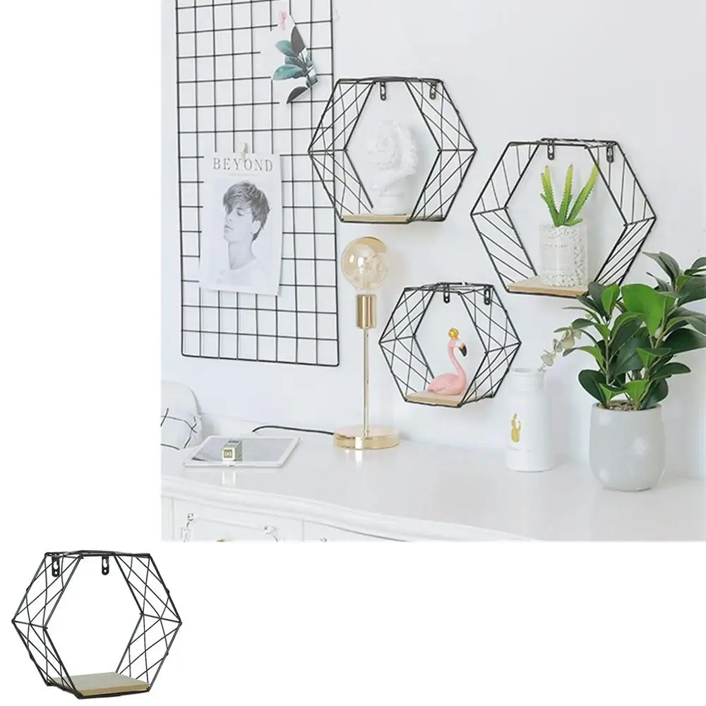 

Nordic Style Creative Wall-mounted Hexagonal Design Grid Wall-mounted Hollow Racks Home Decoration Accessories