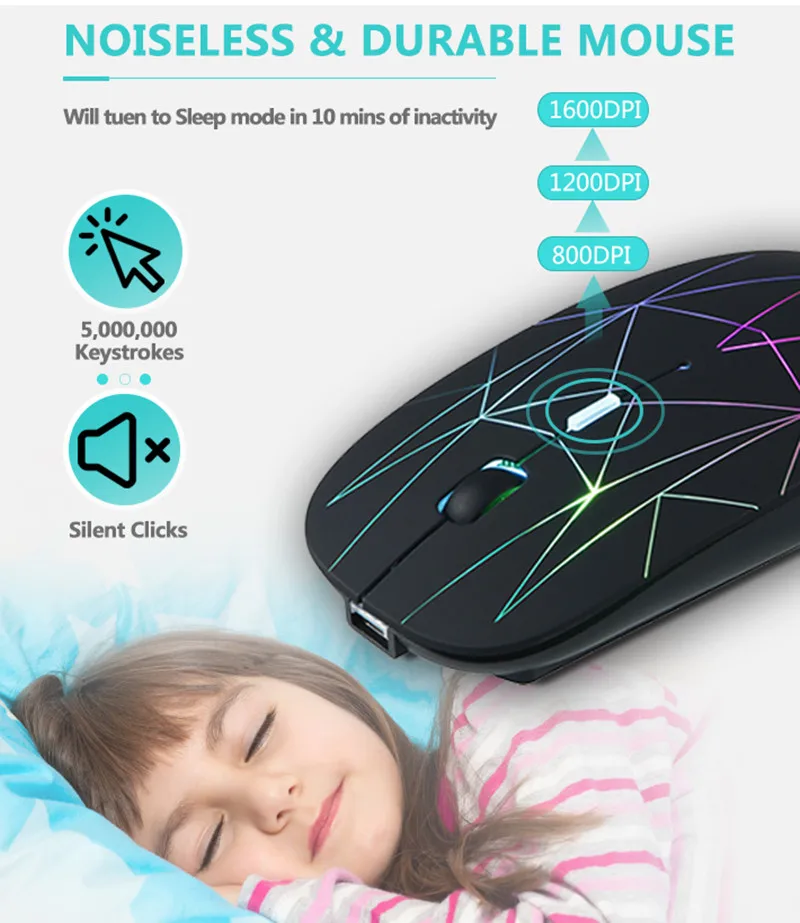 rechargeable wireless mouse led optical silent mouse slim ergonomic office pc mice 4d gaming laptop mause 1600dpi for computer free global shipping