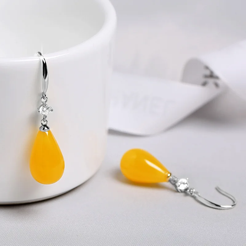 Женские серьги из серебра 925 пробы с натуральными янтарными камнями | Украшения и