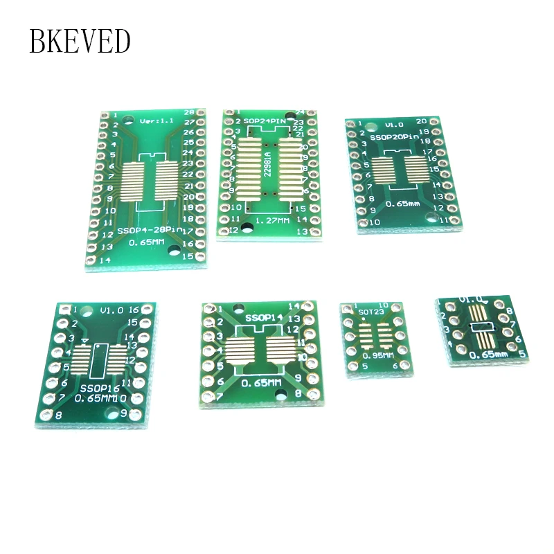 

35pcs=7value*5pcs PCB Board Kit SMD Turn To DIP SOP MSOP SSOP TSSOP SOT23 8 10 14 16 20 24 28 SMT To DIP