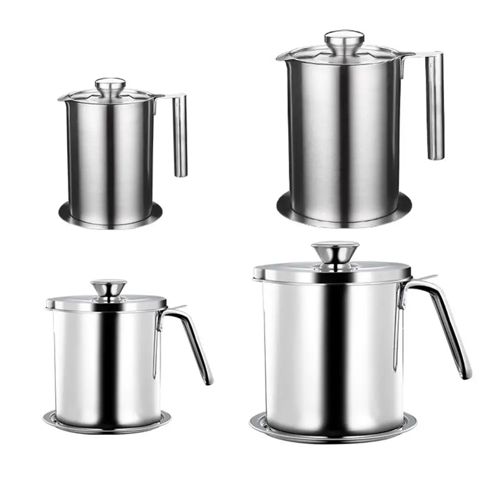 

1.6L Stainless Steel Oil Strainer Pot Container Jug Storage Can with Dust-proof Lid filter Cooking Oil Pot For Kitchen Household