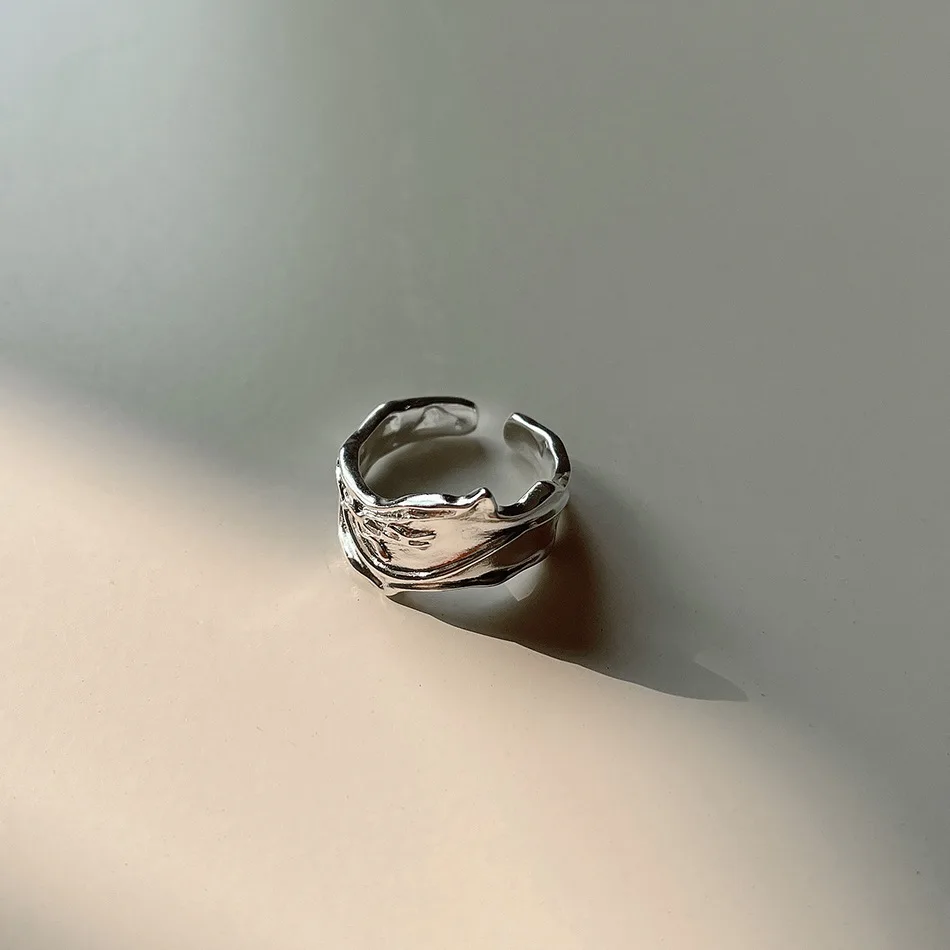 

Sterling Silver 925 Texture Wrinkle Opening Ring Gifts For Women Designer Personalized Irregular Wedding Open Ring 2021 Jewelry