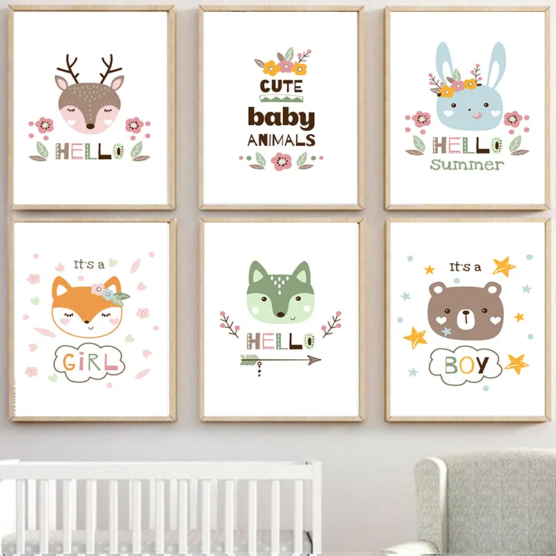 

Canvas Painting Wall Art Baby Animals Cartoon Animal Decorative Children Kindergarten Picture for Living Room Home Decoration