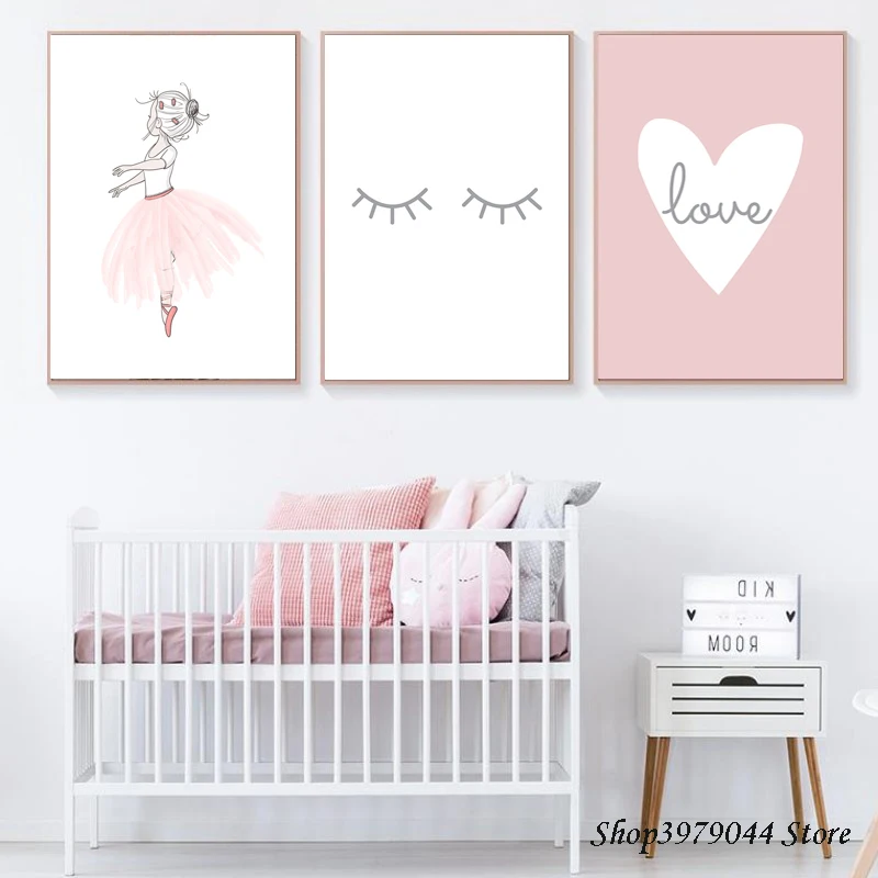 Pop Cute Kids Poster Cartoon Canvas Painting Love Painting Wall Art Pink Girl Nordic Poster Picture For Baby Room Decor Unframed