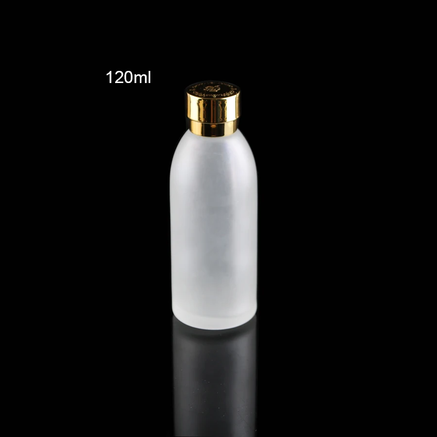 

120ml 4floz Frosted Clear Glass Lotion Cosmetic Toner Serum Bottle Gold silver Flower Lid - 50pcs/lot, Merx Beauty Brand