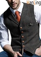 mens tweed vest suit business steampunk groomsman wedding sleeveless garment brown black grey
