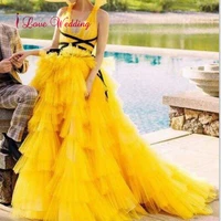 new fashion 2020 sexy v neck yellow evening dress custom made tiered tulle skirt ball gown elegant evening party dresses