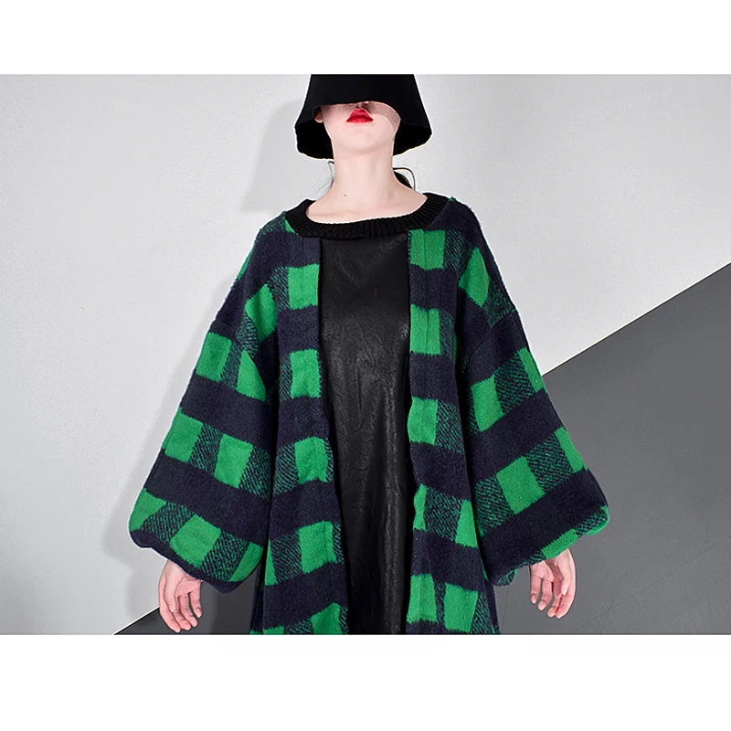 

XITAO Ruffles Plaid Dress Women Casual Ruffles Winter Tide Fashion New Style O Neck Collar Long Lantern Sleeve Pullover GCC4153