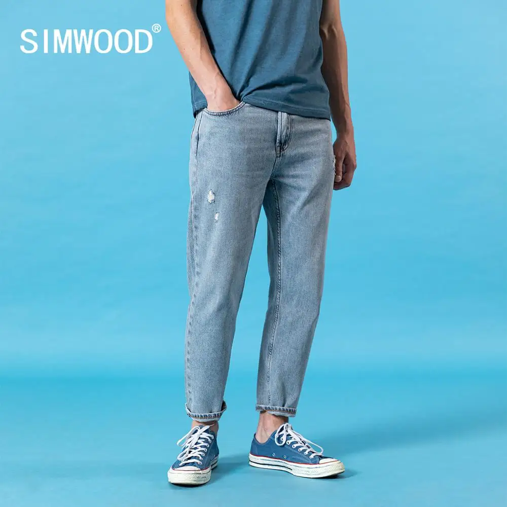 

SIMWOOD 2022 summer new ankle-length jeans men comfortable tapered hole fashion ripped denim trousers plus size clothes SJ130406