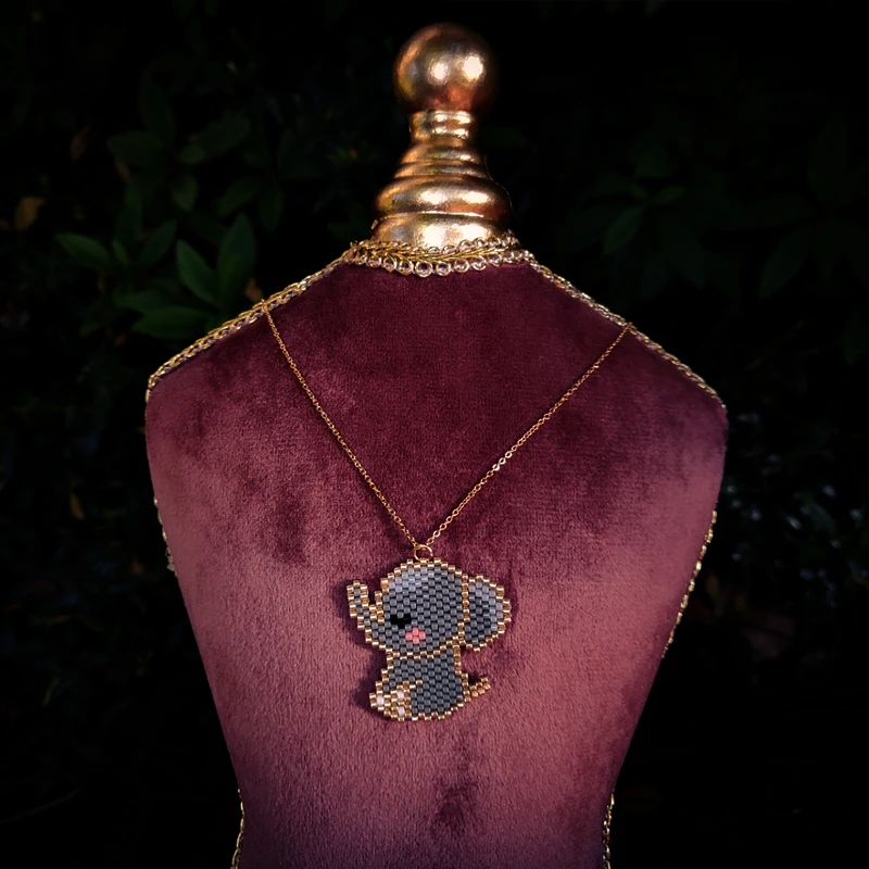 

Fairywoo Elephant Necklace Girl Cute Jewelry Accessories Handmade Miyuki Beads Pendant Necklaces Wholesale New Animal Chocker