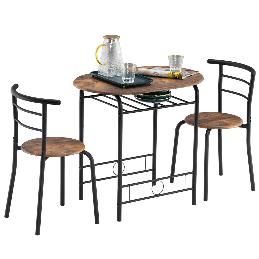 

Fire Wood PVC Black Paint Breakfast Table for Couples with Curved Back (One Table and Two Chairs) (80x53x76cm)