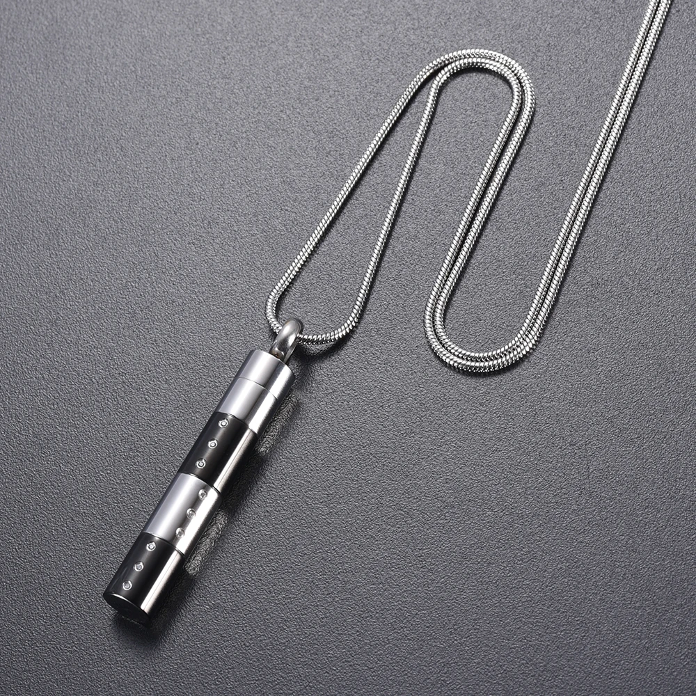 

IJD9964 Stainless Steel Men's Inlay Crystal Cylinder Pendant Cremation for Ashes Urn Necklace Keepsake Memorial Jewelry