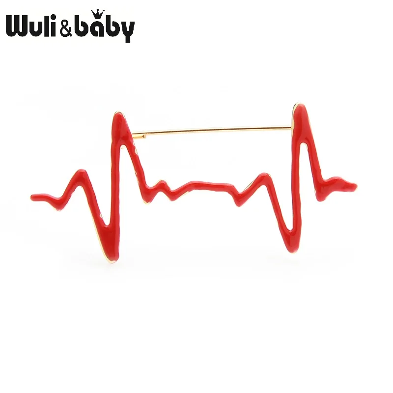 Мужская/женская брошь в форме пульса Wuli &amp baby красная эмалированная