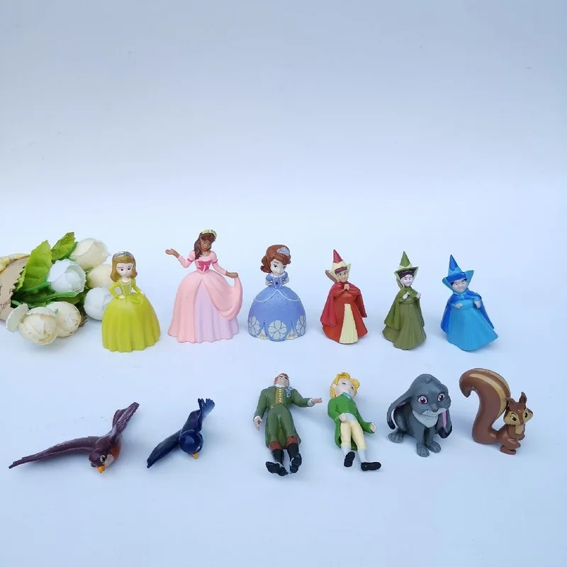 

12pcs Disney Princess Sophia Anime Figurine Toys Gift Witch Prince Family Kawaii Doll Squirrel Action Figure Model