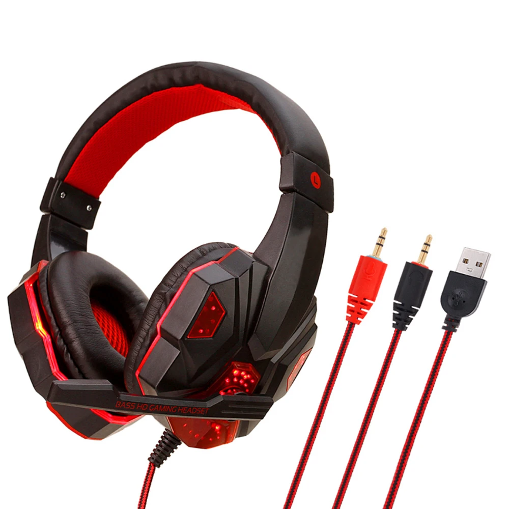 red Наушники, игровая гарнитура, наушники для геймера, стерео наушники с микрофоном, Led, для компьютера, планшета, мобильного телефона - Цвет: red