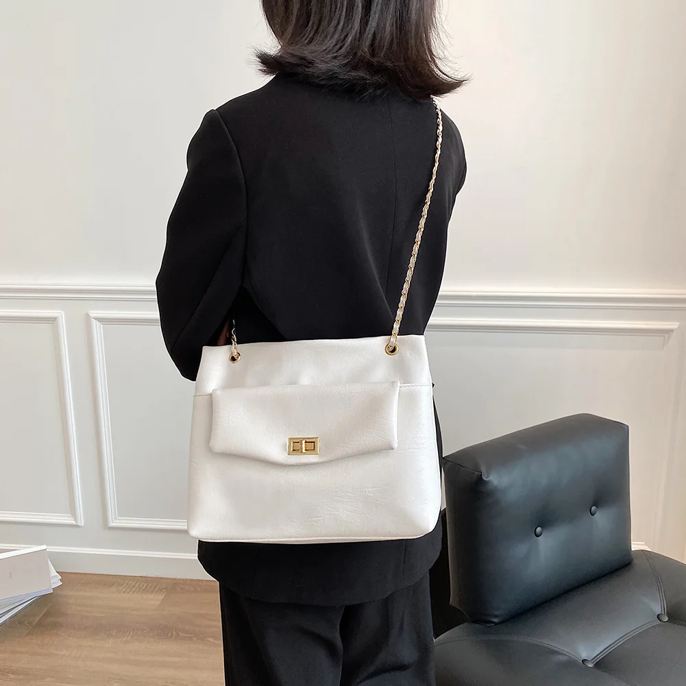 

Fashion Exquisite Shopping Bag Casual PU Solid Color Daily Commuter Tote Lady Big Capacity Shoulder Bag Satchel