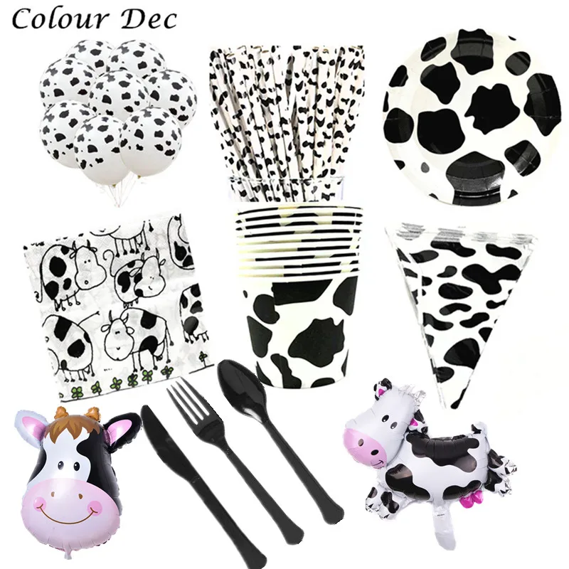 

Farm Animals Carton Cow Disposable Tableware Party Decorations Sets Plates Napkin Cups Birthday Party Favors Supplies