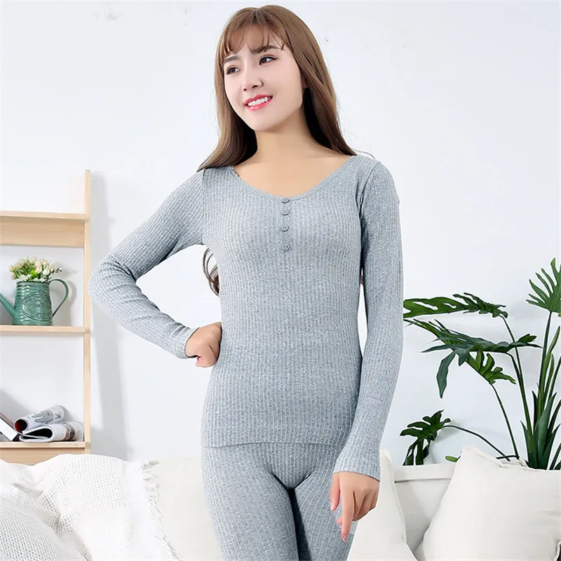 Модное осенне-зимнее новое женское термобелье из чистого хлопка в полоску с