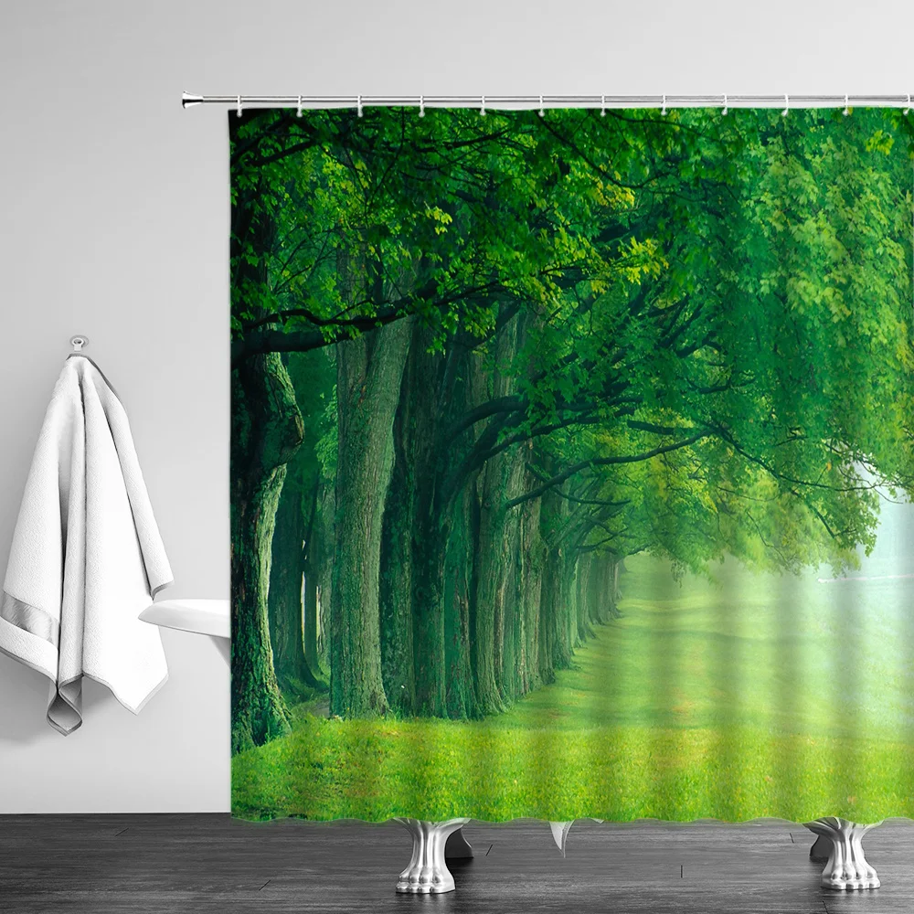 Штора для душа с природным пейзажем водонепроницаемая тканевая занавеска