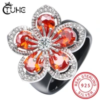 new luxury big flower ceramic rings for women with shining red rhinestone exaggeration personality fashion wedding jewelry gift