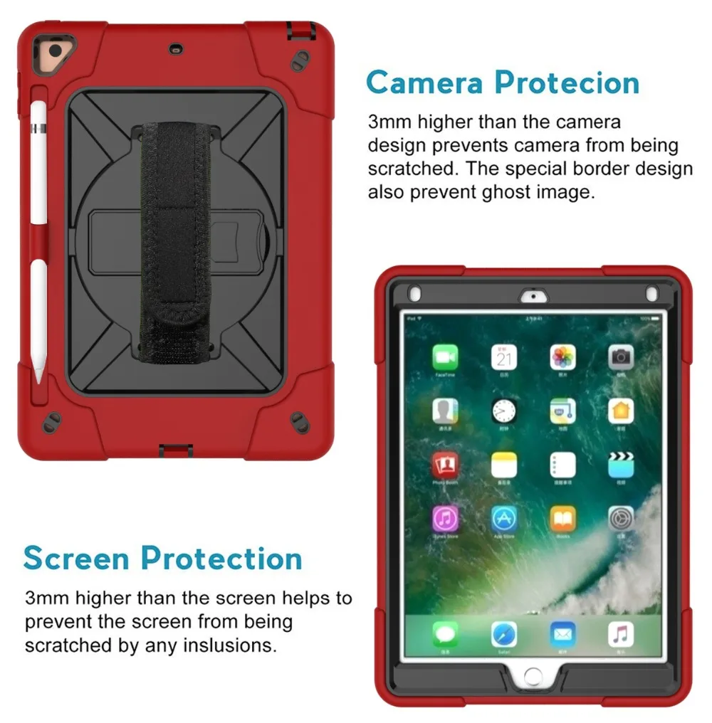 Для Coque iPad Air 2 чехол 3 слоя сверхпрочный Прочный противоударный силиконовый ремешок чехол-подставка для iPad Air 2 9,7 чехол