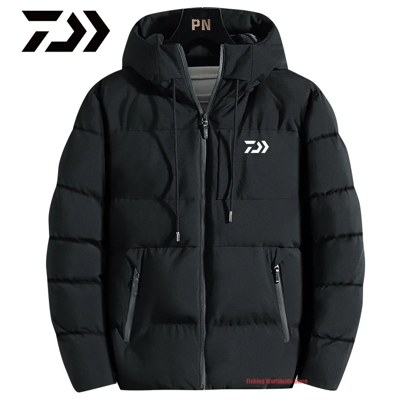 

Зимняя Теплая мужская одежда Daiwa для рыбалки, пальто, осенняя хлопковая одежда с капюшоном для рыбалки, мужская зимняя куртка для рыбалки с к...