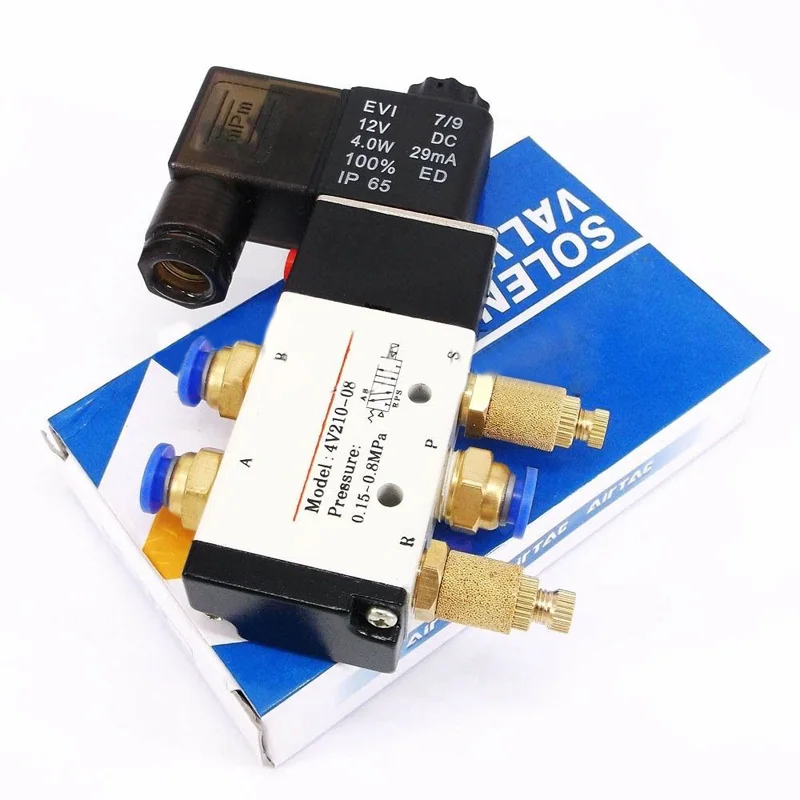 4V210 08 DC 12V электромагнитный пневматический клапан 5 портов 2 позиции и Соединитель