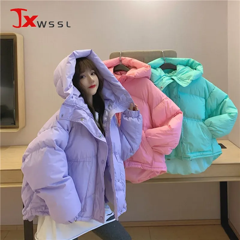 

Candy Colors Hooded Down Padded Jacket Women Winter New Loose Thick warm Jackets Sweet Girl Casual high quality Cotton Coat