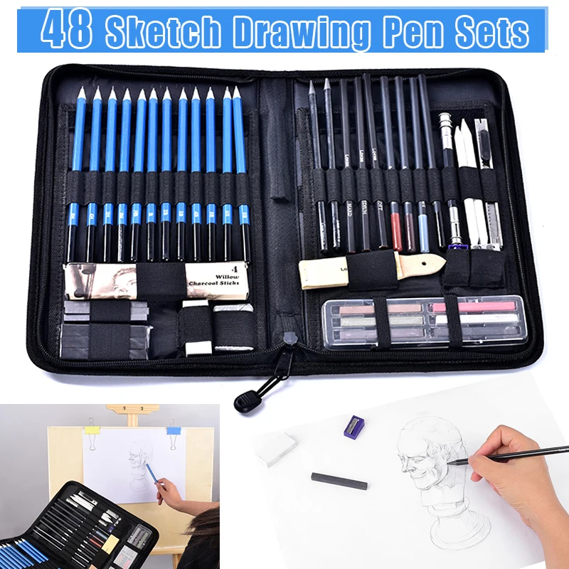 

48Pcs/Set Professional Sketch Drawing Pencils Kit with Graphite Charcoal Pen DU55
