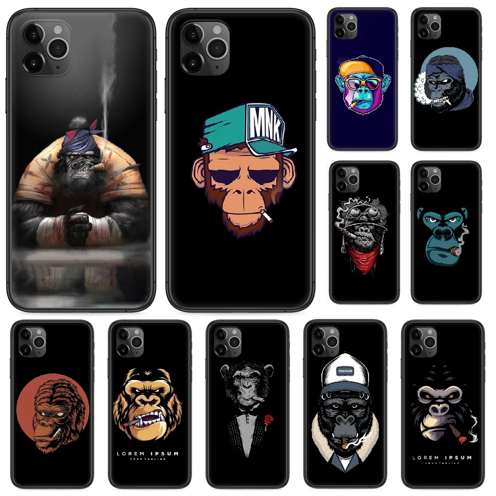 Чехол для телефона Smoking monkey orangutan iphone 4 4s 5 5S SE 5C 6 6S 7 8 plus X XS XR 11 PRO MAX 2020 black hoesjes tpu funda art