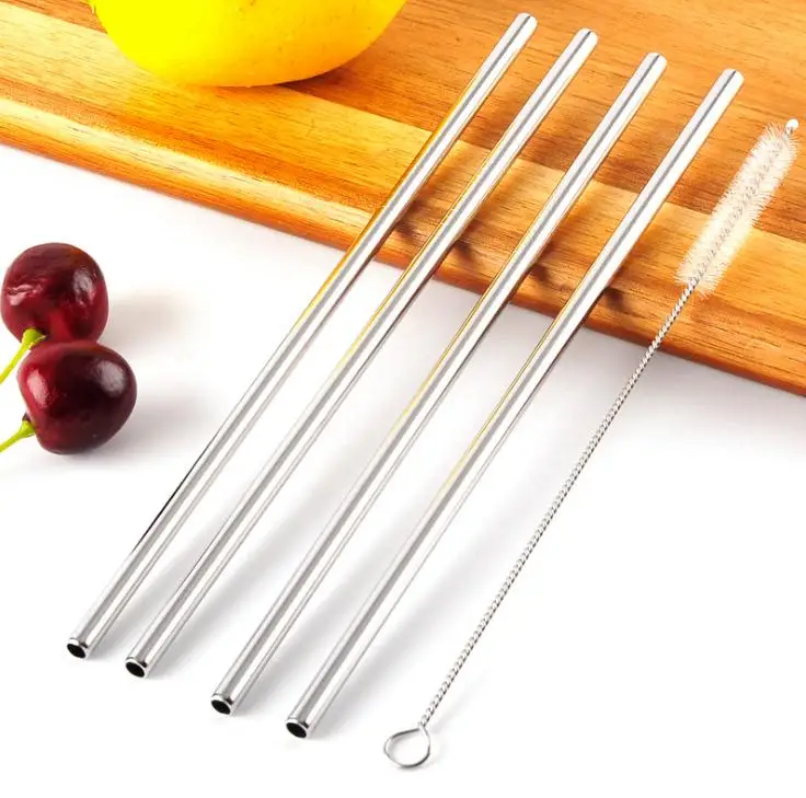 

6pcs/set Stainless Steel Straws Sets Reusable Drinking Straws Kit Bent Metal Silver Drinking Straw with Cleaning Brush Wholesale