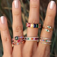 shinny rainbow baguette cz rings fashion colorful gradual finger jewerly gold filled fine women ls delicate bijoux dropship