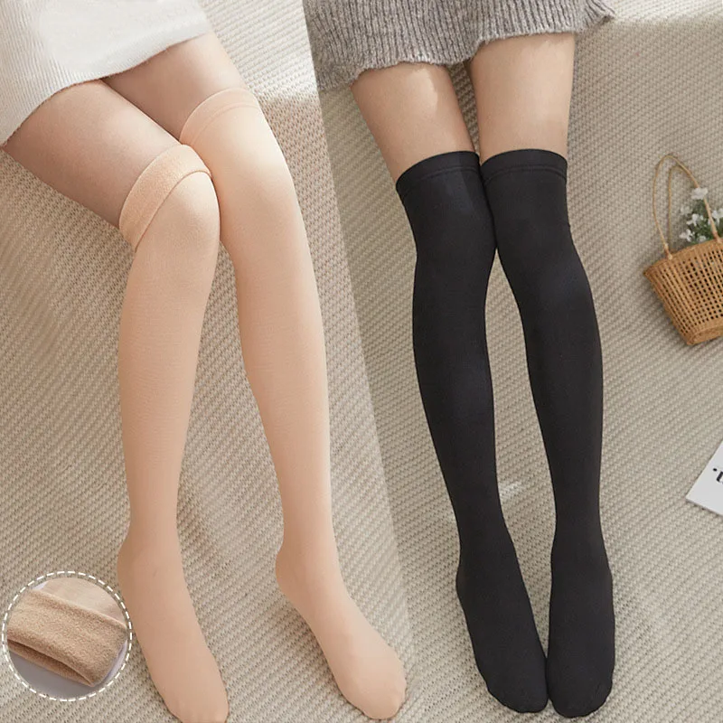 

Women Plus Fleece Stockings College Style Knee-High Socks For Girls Solid All-Match Thick Warm Calf Socks Warm Pants