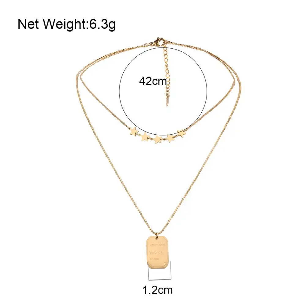 

Lifefontier Simple Gold Color Star Charm Dog Tag Pendant Necklace for Women Stainless Steel Chain Necklaces Female Jewelry