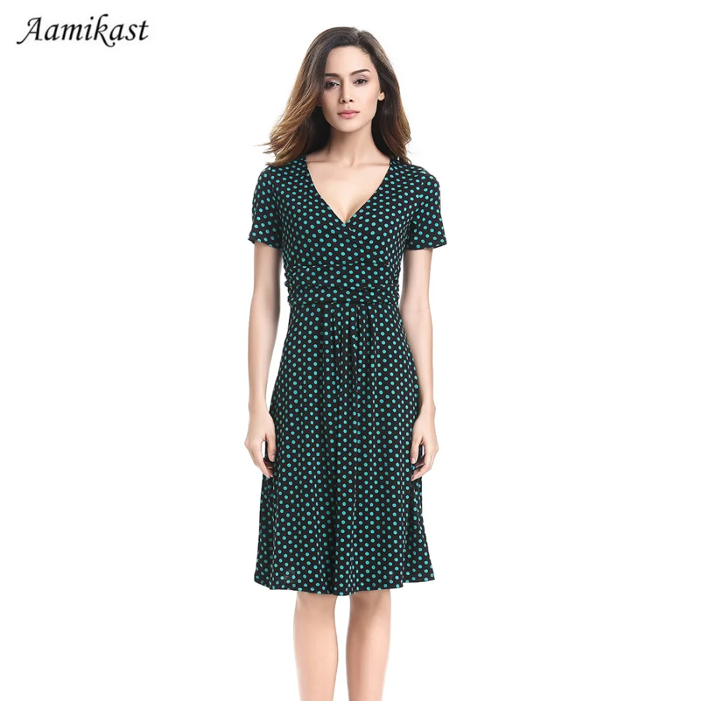 

2021 New Women Summer Dresses Fashion Summer Elegant V-neck Black Short Sleeve Dot Casual Party Summer Dresses
